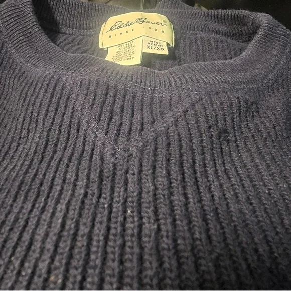 Eddie Bauer Vintage Men XL Navy Blue Ribbed Knit 100% Cotton Sweater Made in USA - Picture 5 of 5